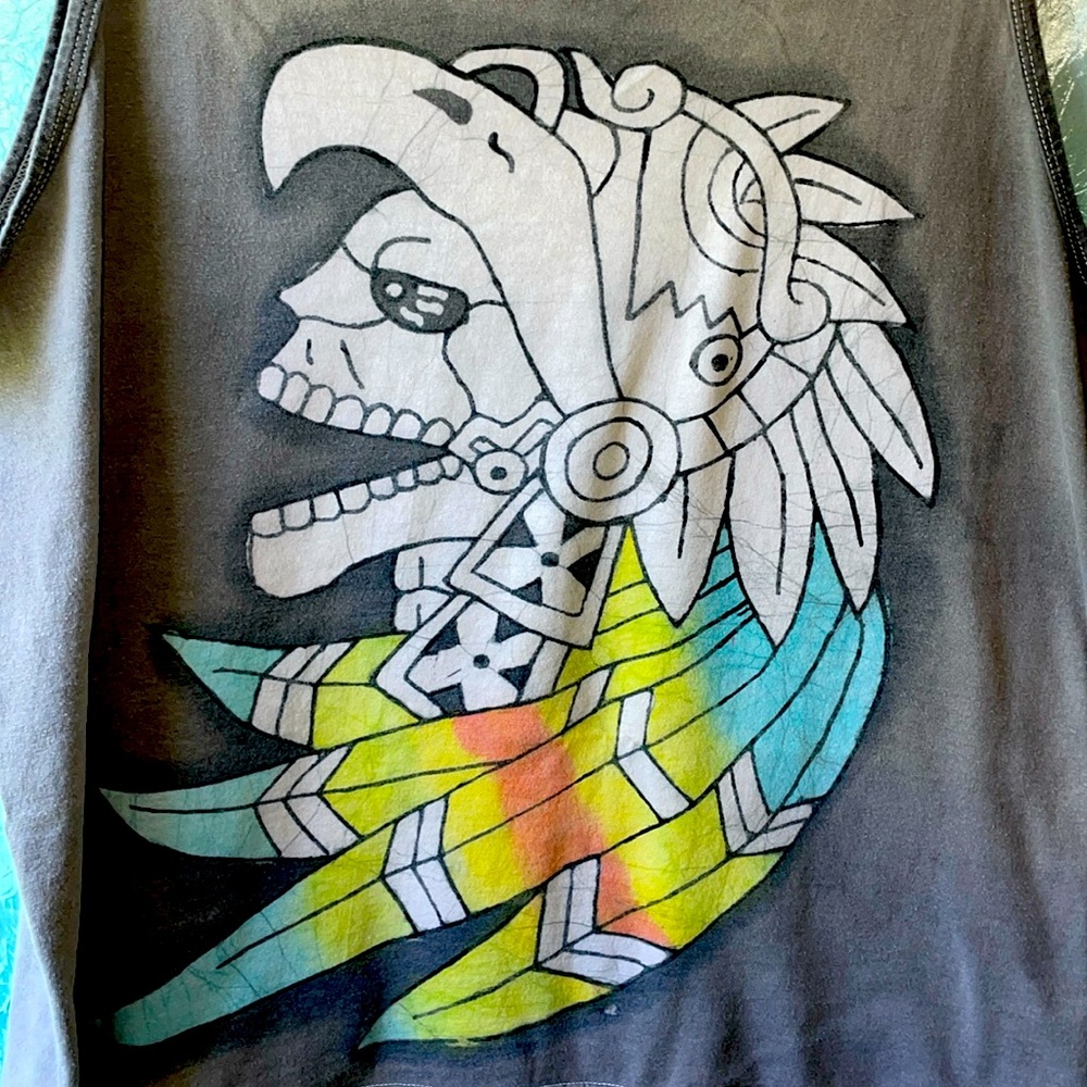 Men XL tank top of a Mayan warrior from Mexico.